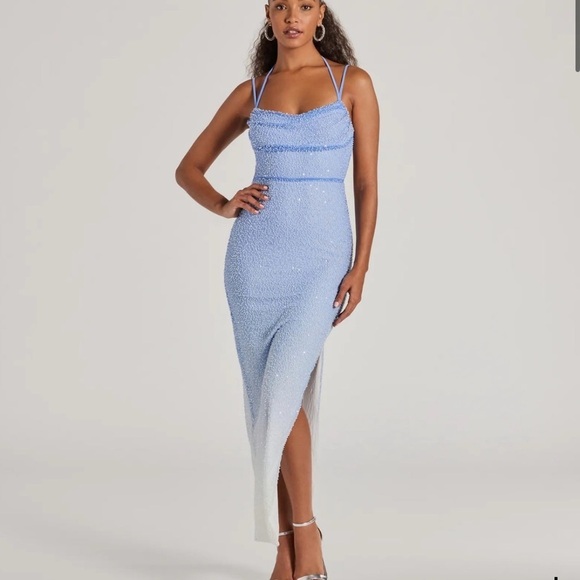 Windsor Dresses & Skirts - NWT Windsor Nia Beaded Ombre Mesh High Slit Formal Dress size XS